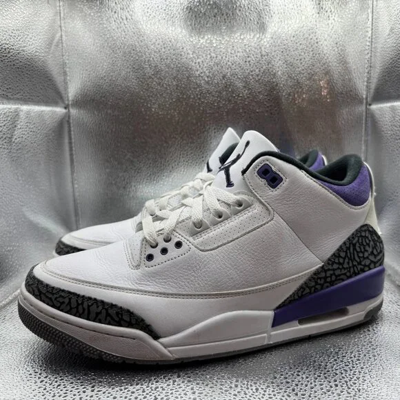 Size 11 Nike Air Jordan 3 Retro Dark Iris White Mens Lace Up Sneakers CT8532-105